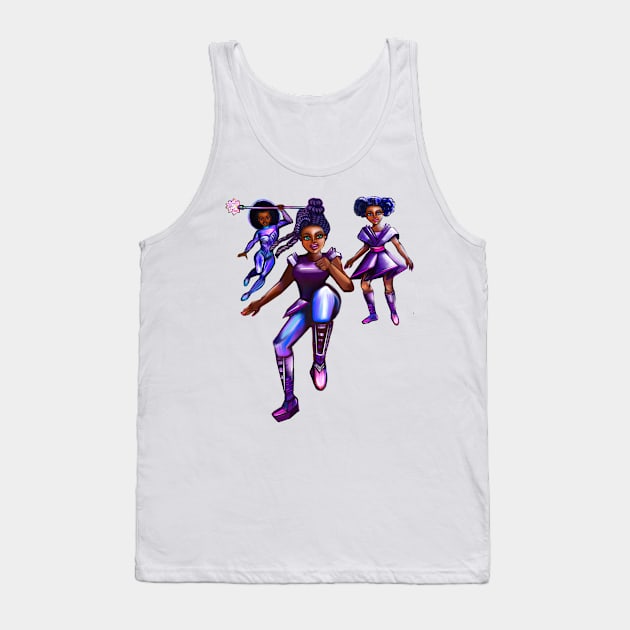 Black anime superhero girls from outer space! beautiful  black girl with Afro hair, brown eyes, Cherry pink lips and dark brown skin. Hair love ! Tank Top by Artonmytee